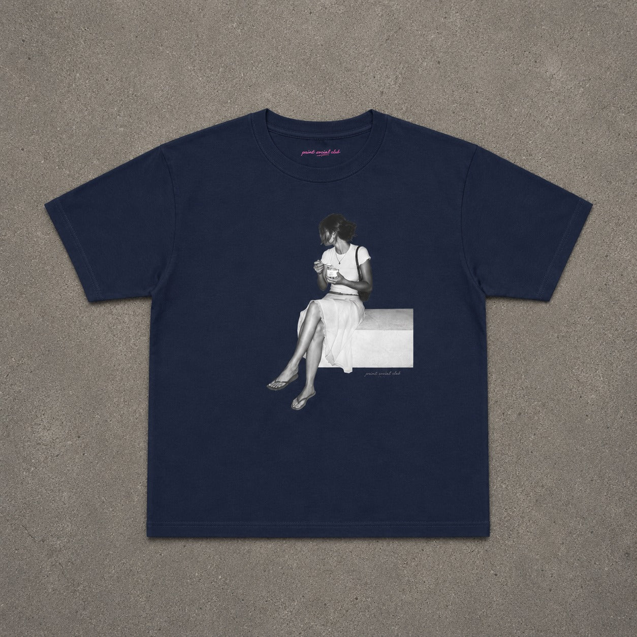 Gelato Hour Baby Tee in Navy, flat lay