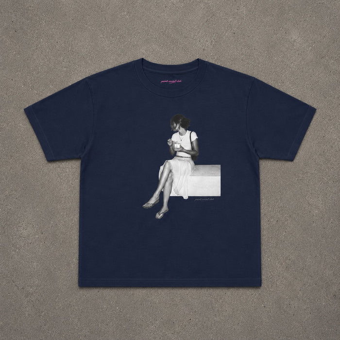 Gelato Hour Baby Tee in Navy, flat lay