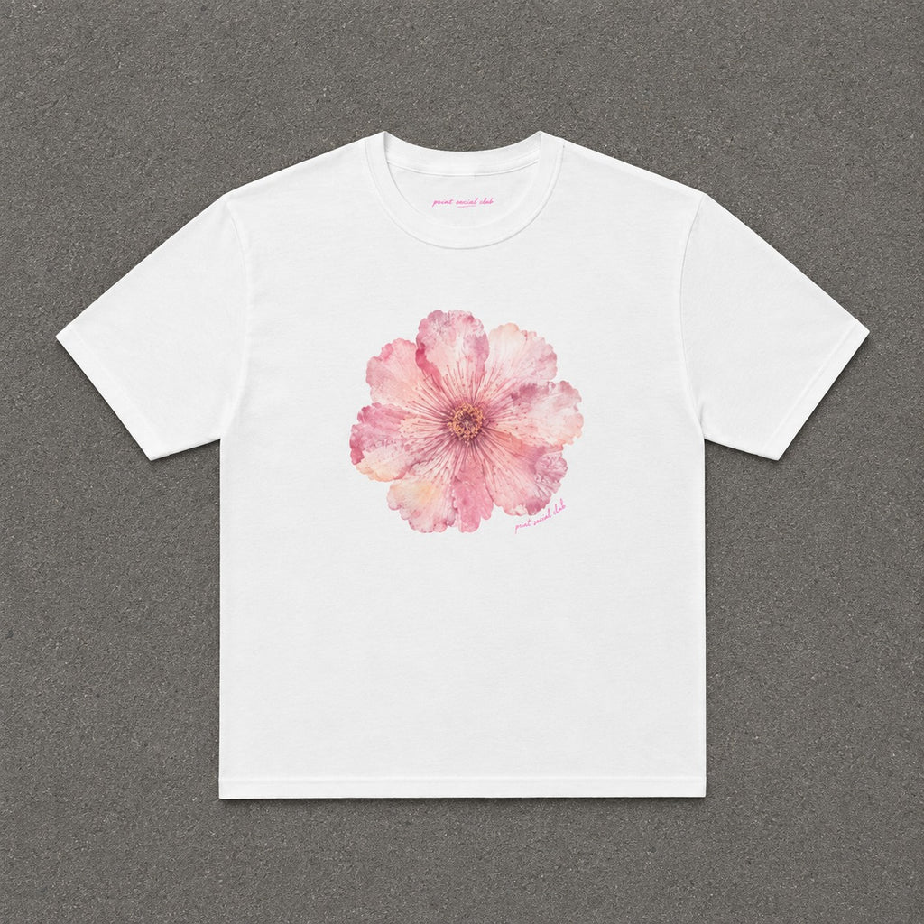 He Sent Flowers Baby Tee in White, flat lay