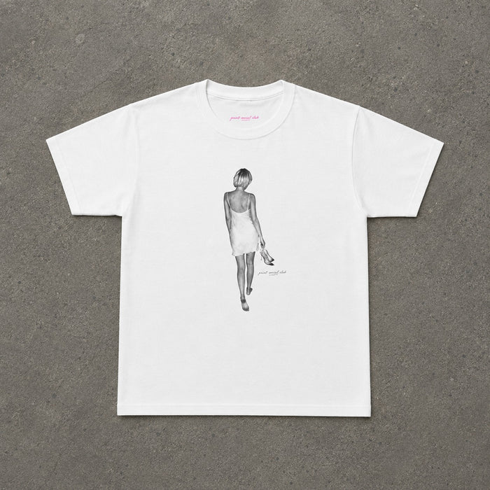 Heels in Hand Baby Tee in White, flat lay