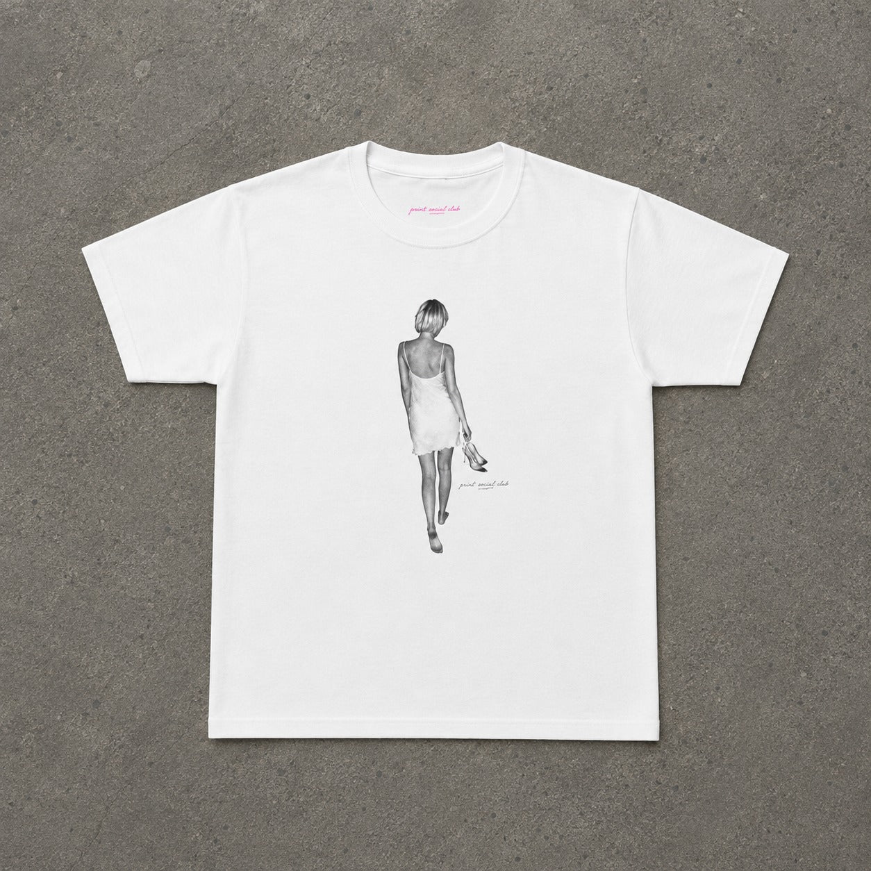 Heels in Hand Baby Tee in White, flat lay
