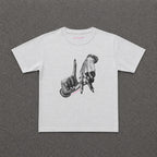 LA Baby Tee in ash grey with a black and white hands print