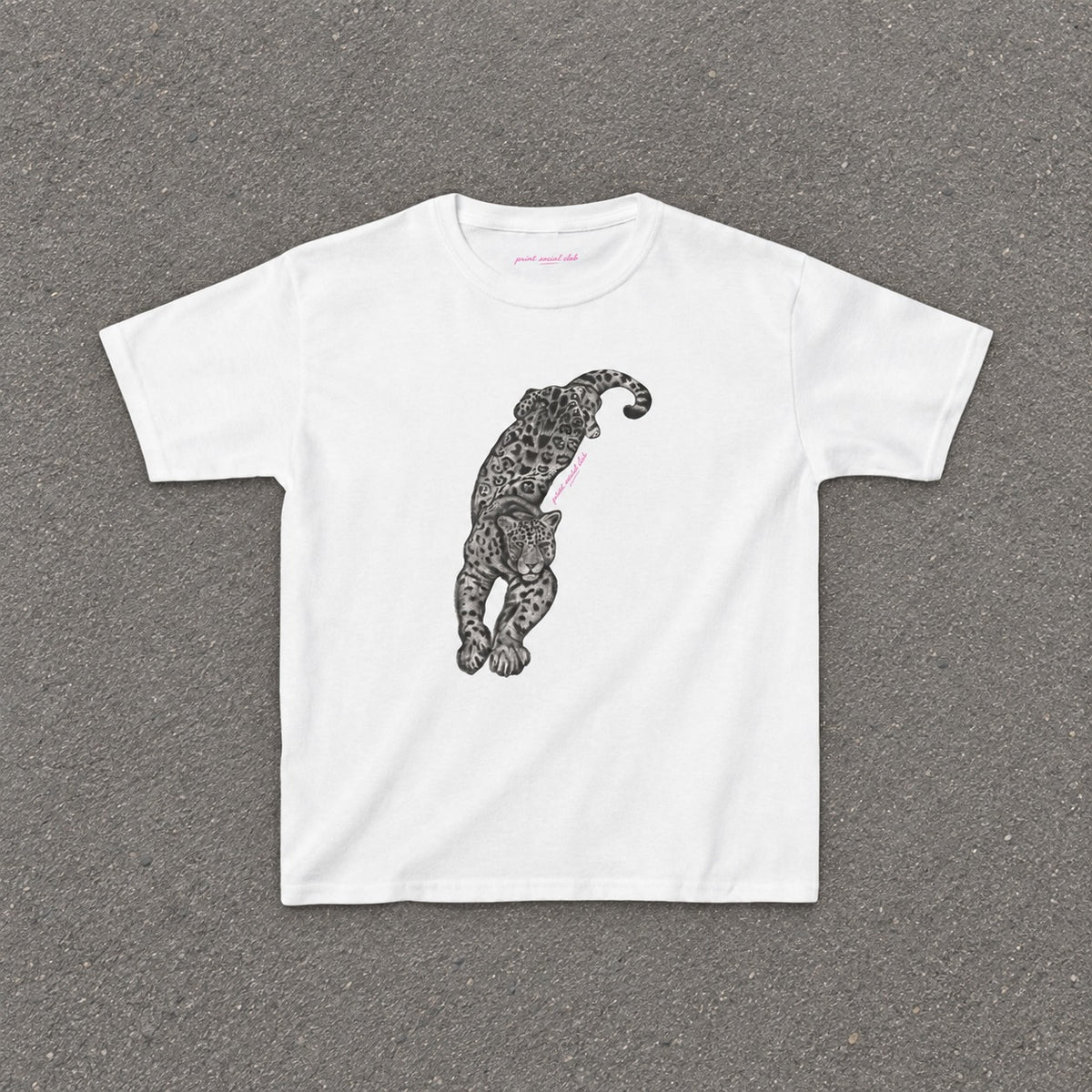 Leopardess Baby Tee in White, flat lay