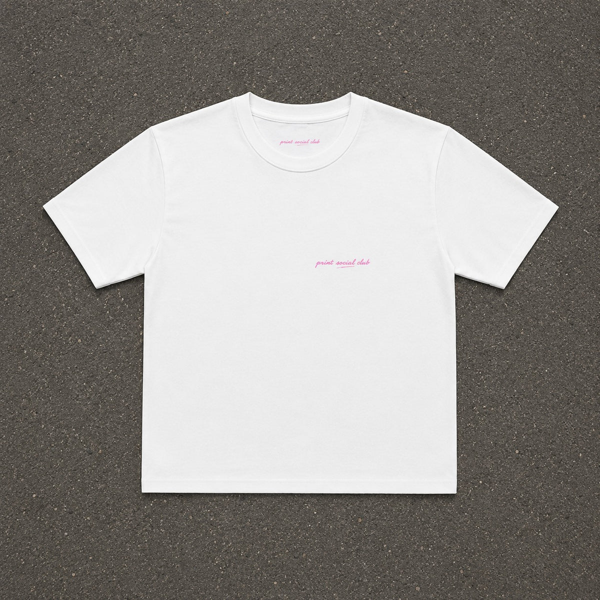 LNF Baby Tee in white, flat lay front with a small chest logo