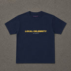 Local Celebrity Baby Tee in Navy, flat lay
