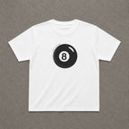 Lucky 8 baby tee in White, flat lay