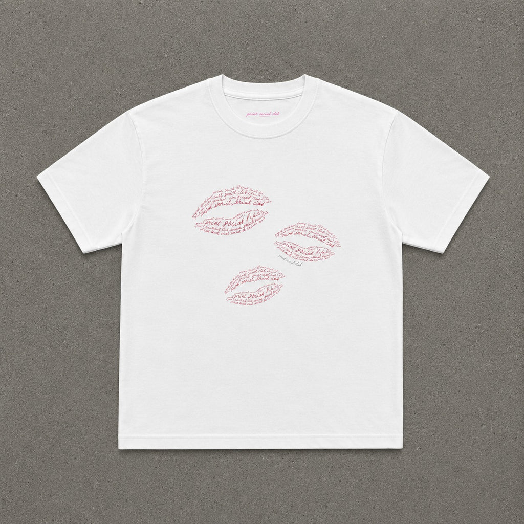 Print Kisses Baby Tee in White, flat lay