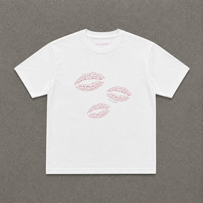 Print Kisses Baby Tee in White, flat lay
