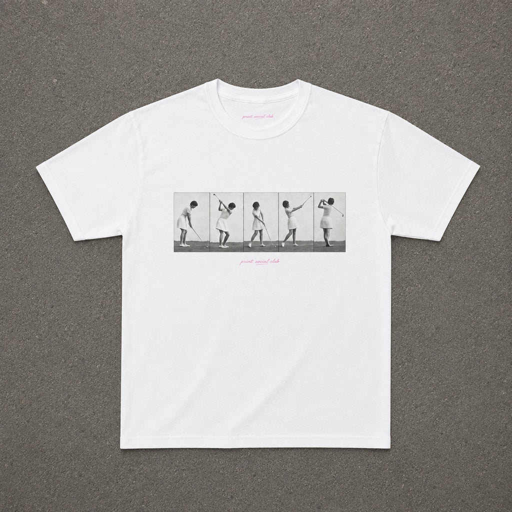 PSC Golf Club Baby Tee in White, flat lay