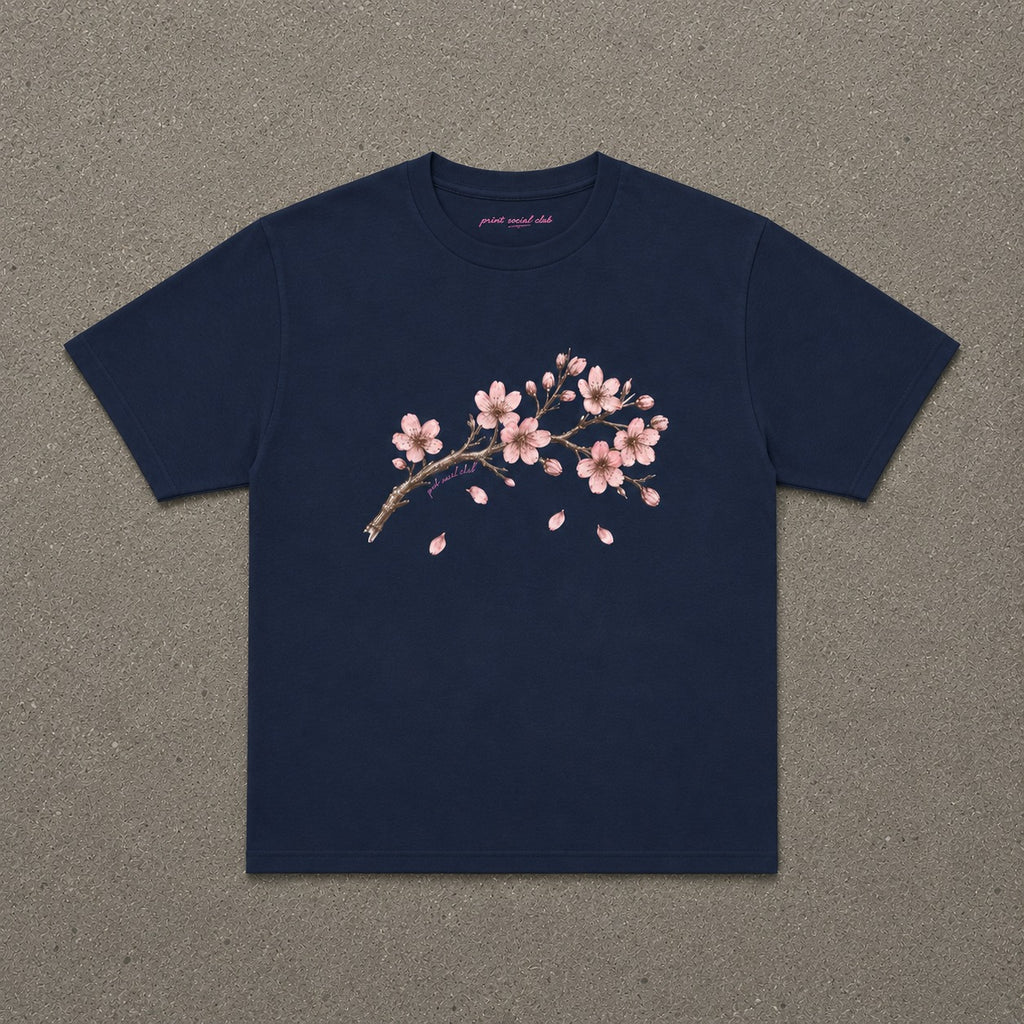 Sakura Baby Tee in Navy, flat lay