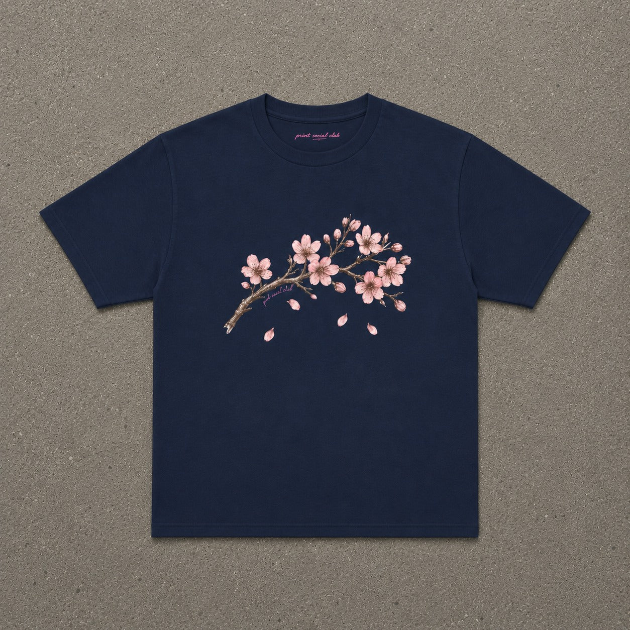 Sakura Baby Tee in Navy, flat lay