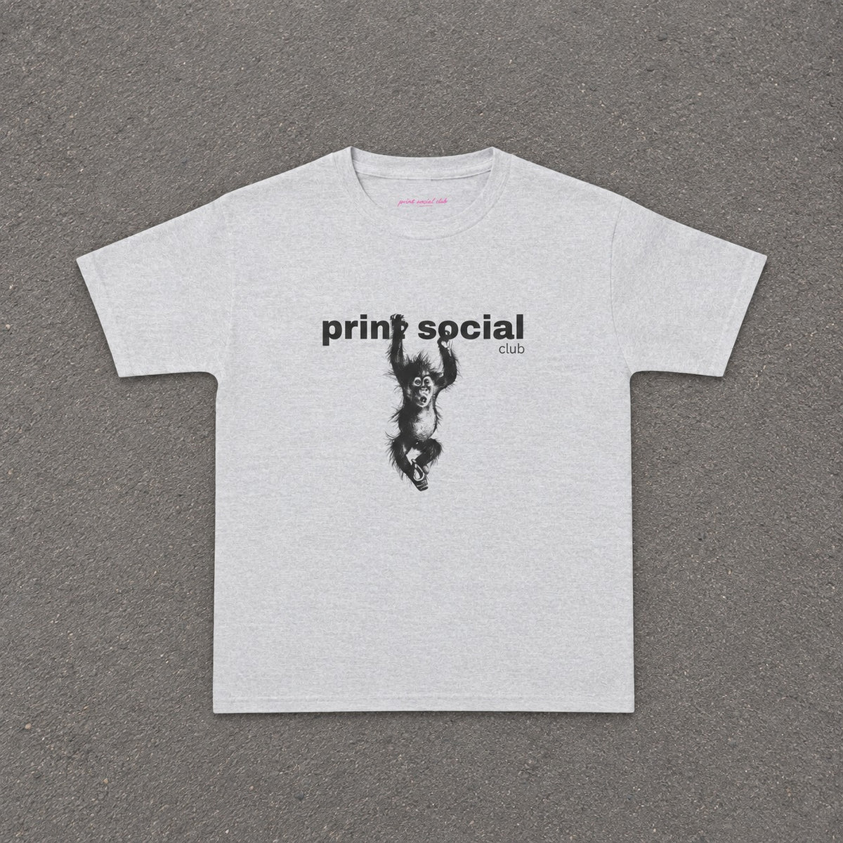 Save Wild Monkeys Baby Tee in Ash, flat lay