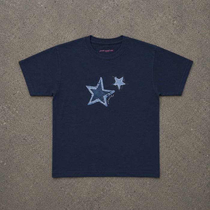 Shooting Stars baby tee in Navy, flat lay