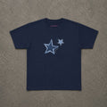 Shooting Stars baby tee in Navy, flat lay