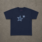 Shooting Stars baby tee in Navy, flat lay