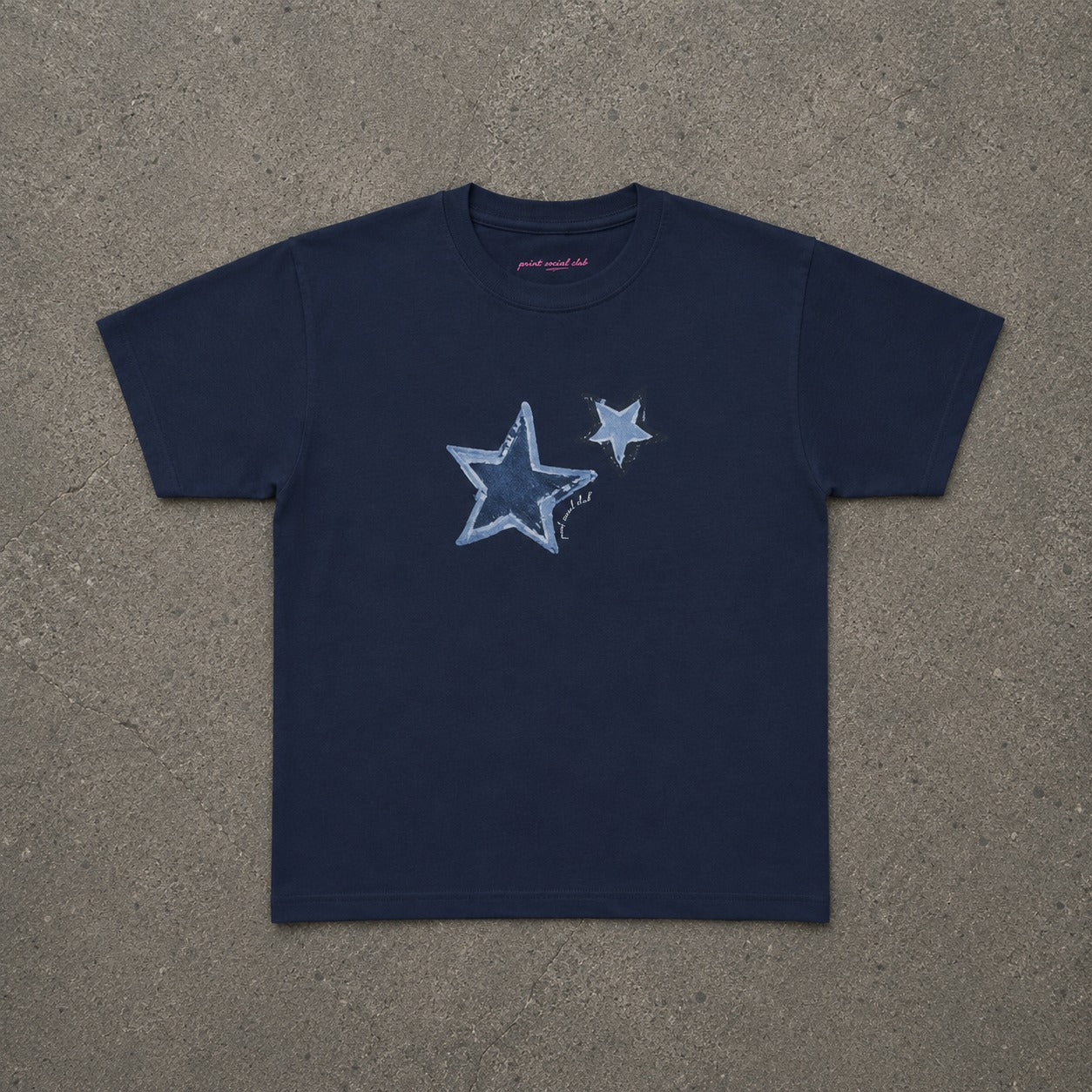 Shooting Stars baby tee in Navy, flat lay