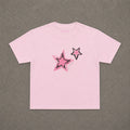 Shooting Stars Pink Baby Tee in Light Pink, flat lay