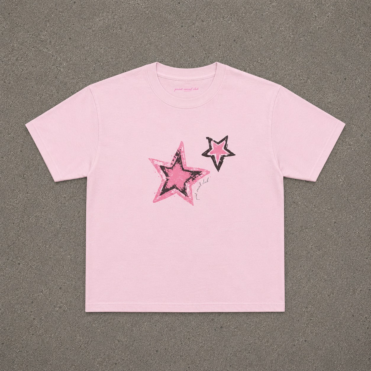 Shooting Stars Pink Baby Tee in Light Pink, flat lay