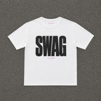 SWAG Baby Tee in White, flat lay
