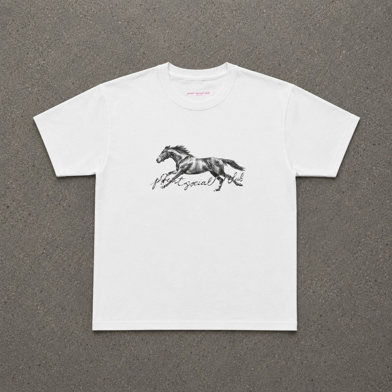 The Horse Baby Tee in White, flat lay