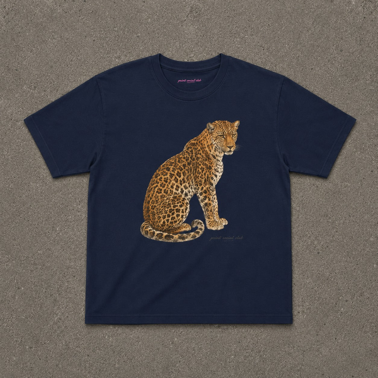Watercolor Leopard Baby Tee in Navy, flat lay
