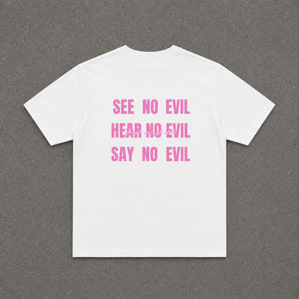 Wise Monkeys Baby Tee - double sided in White, flat lay