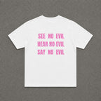 Wise Monkeys Baby Tee - double sided in White, flat lay