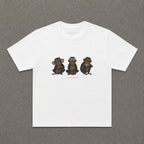 Wise Monkeys Baby Tee in White, flat lay