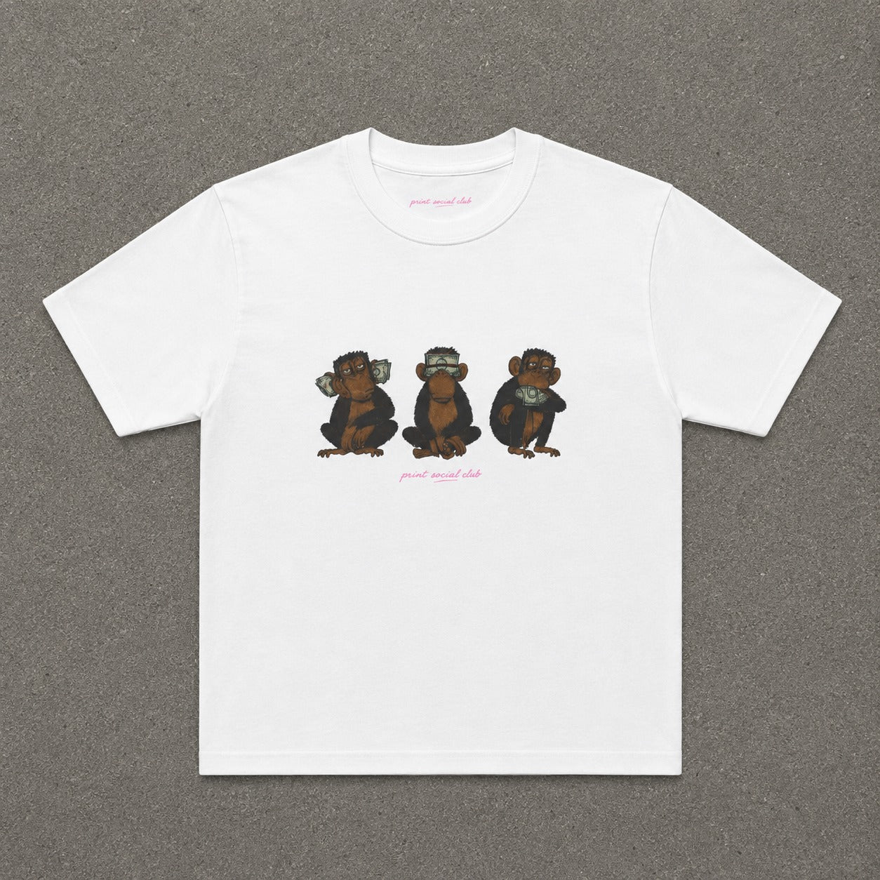 Wise Monkeys Baby Tee in White, flat lay