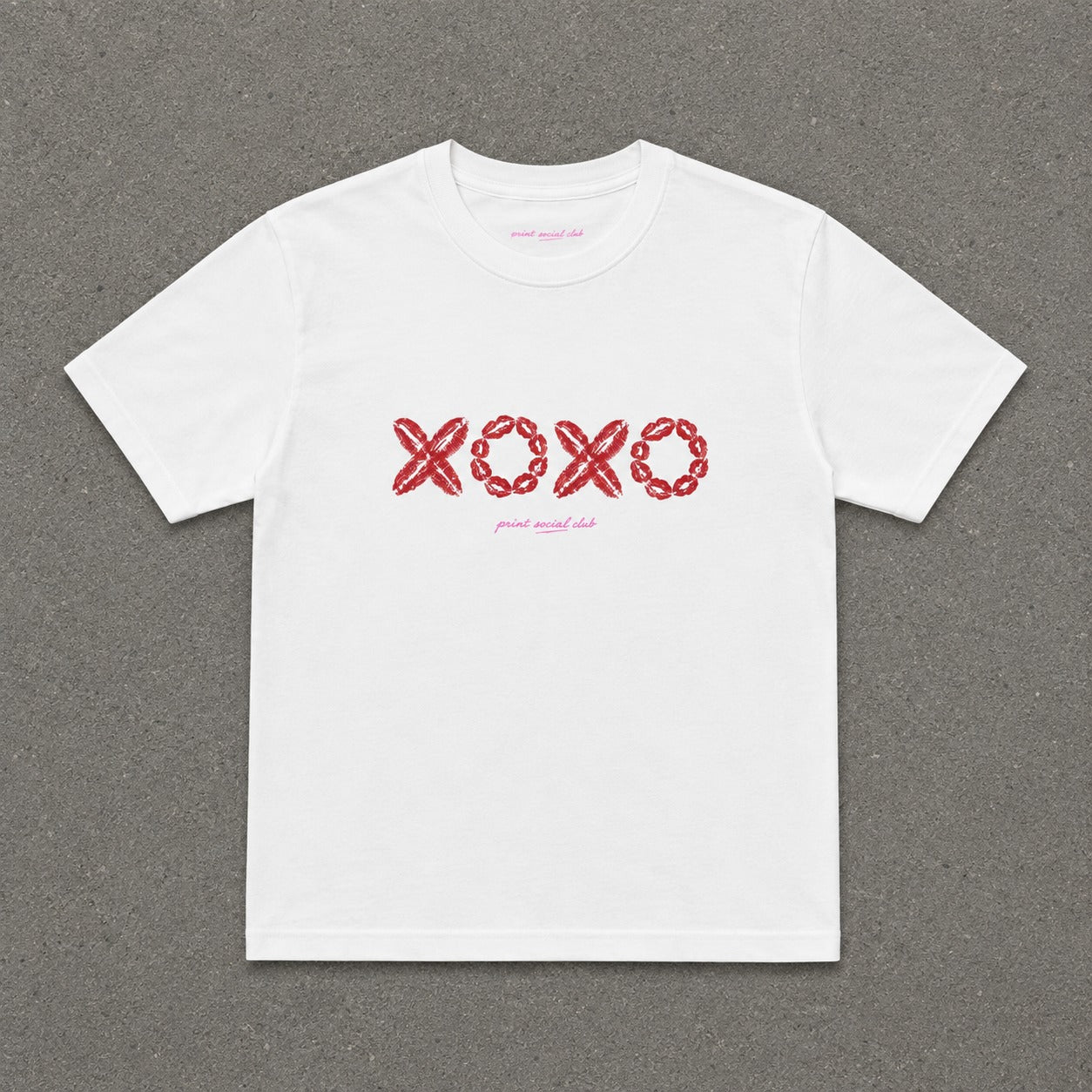 XOXO Baby Tee in White, flat lay