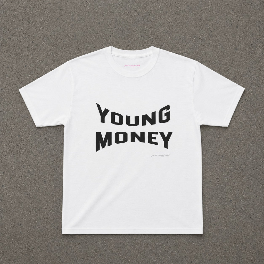 Young Money Baby Tee in White, flat lay