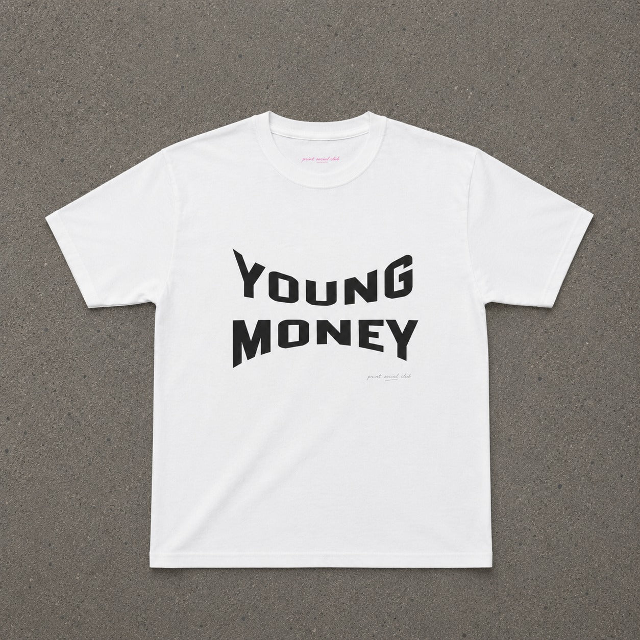 Young Money Baby Tee in White, flat lay