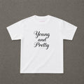 Young & Pretty Baby Tee in White, flat lay