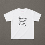 Young & Pretty Baby Tee in White, flat lay