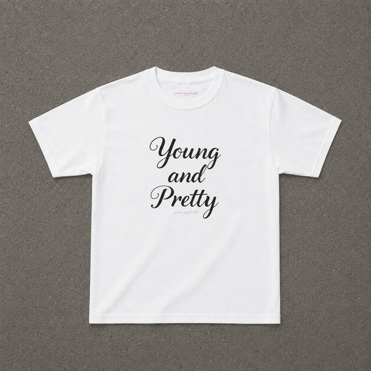 Young & Pretty Baby Tee in White, flat lay